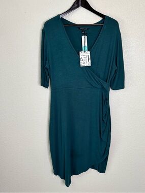41 Hawthorn V-Neck Teal Wrap Dress - Ruched Side Knit Dress Women's Dress Sz XL